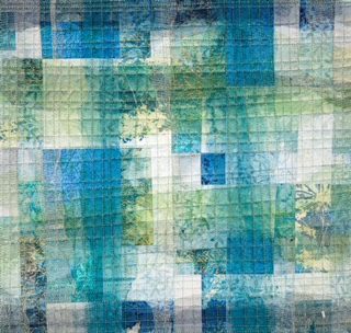 Orphan block of blues and greens fabric 15"x15"