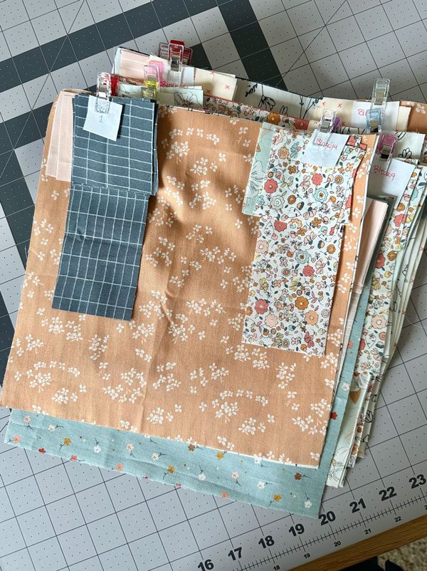 Organized cut fabric for the Garden Harvest Quilt