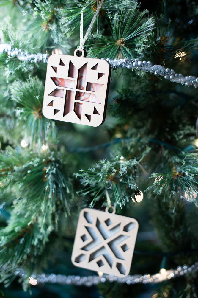 quilt ornaments on tree