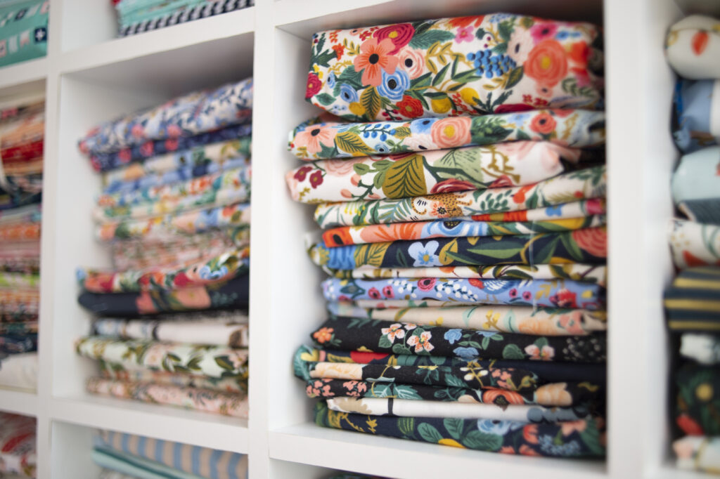 fabric on shelves
