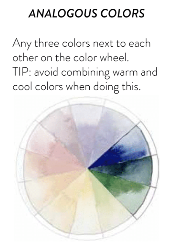 The color wheel showing analogous colors