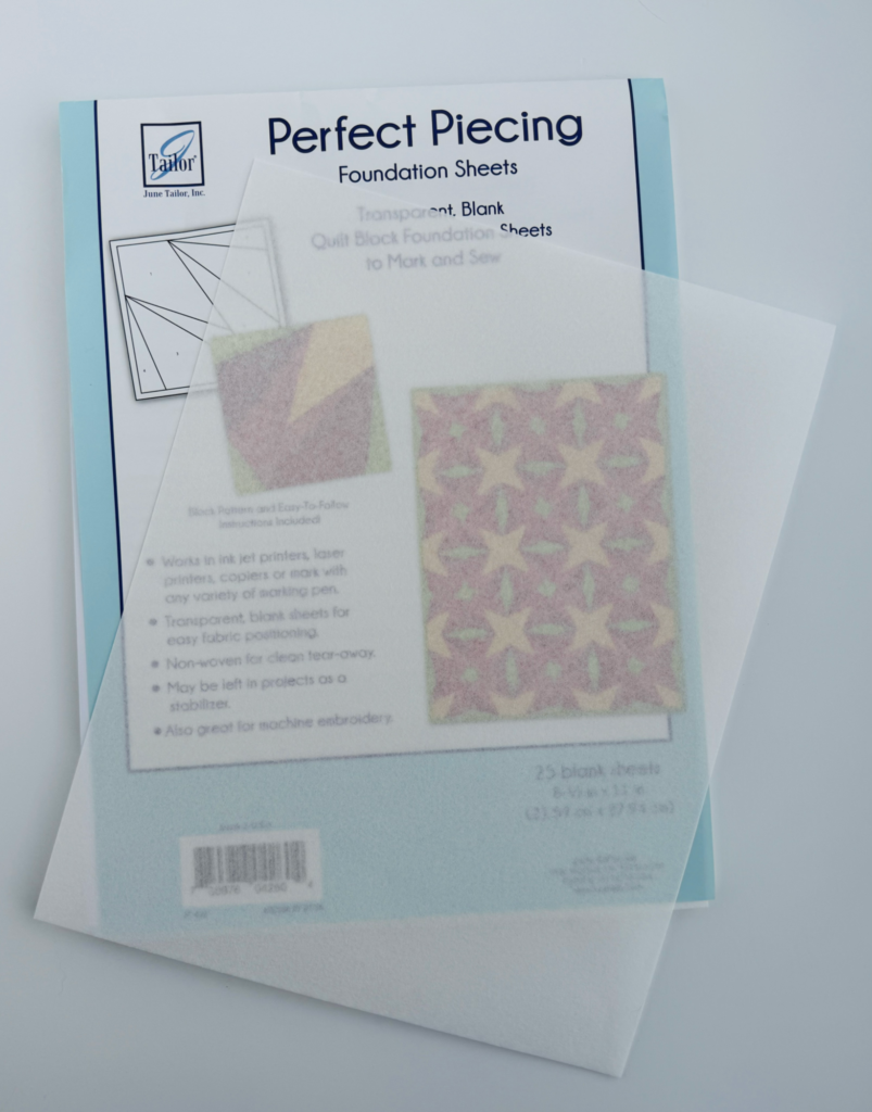 Perfect Piecing transparent foundation sheets used to print an appliqué placement guide.
