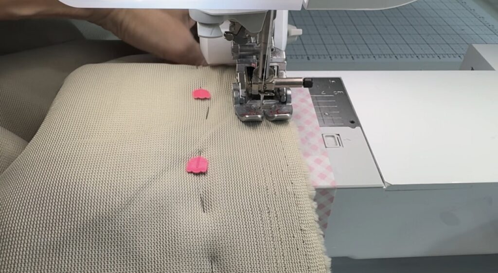 Sewing a cuddle cut whole cloth quilt seam with a walking foot on a sewing machine